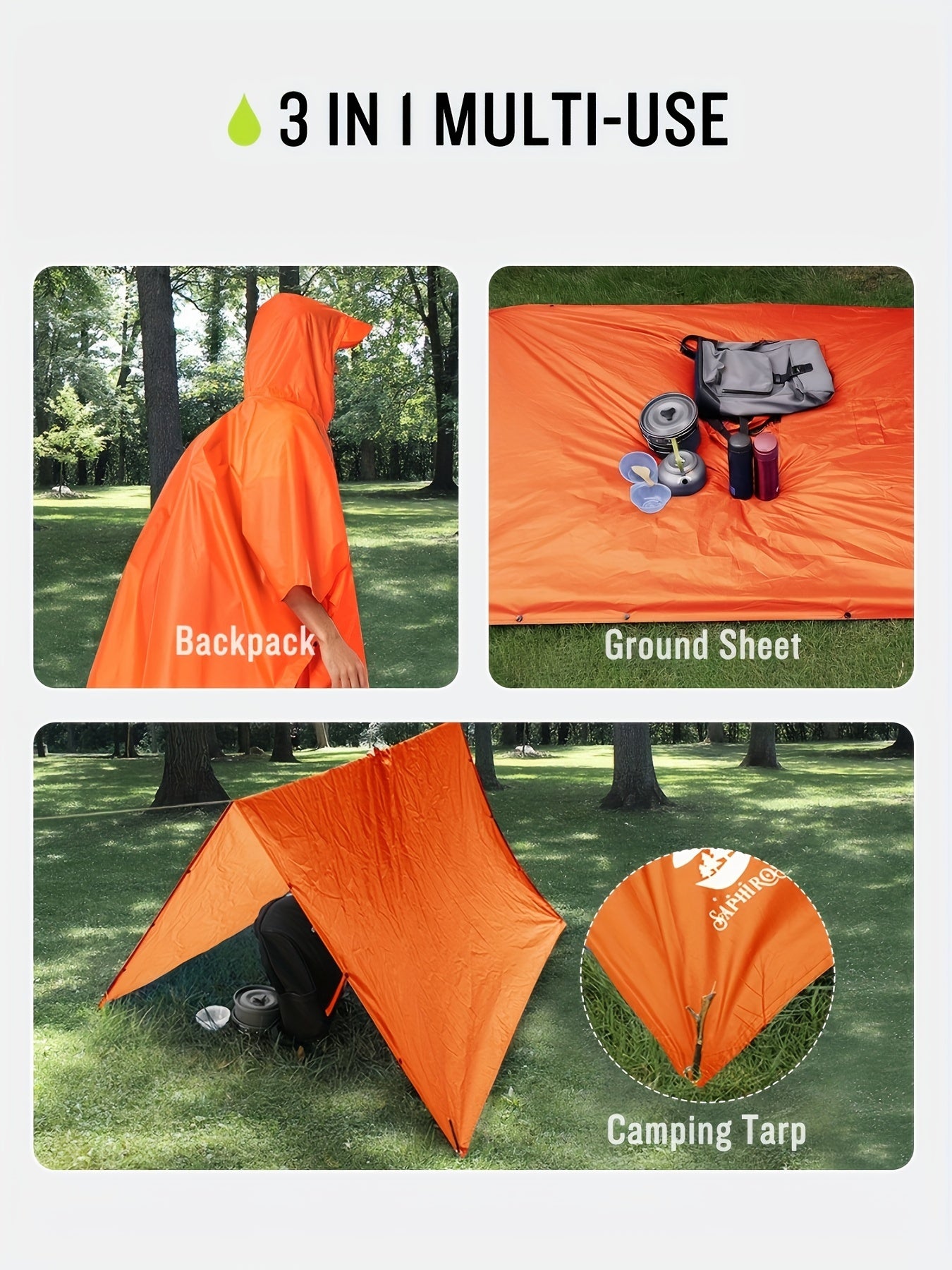 3-In-1 High Quality Hooded Rain Poncho with Side Pockets - Durable Polyester, Windproof for Outdoor Activities Like Camping, Hiking & Cycling