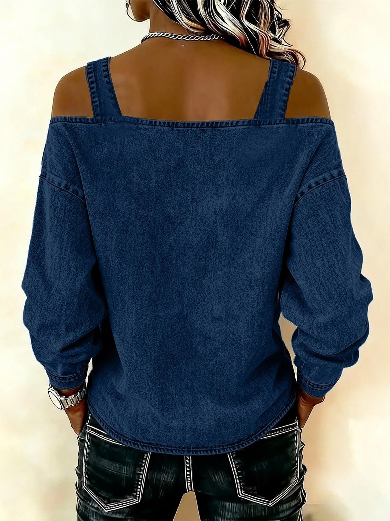 Women's Dress T-shirt with Elegant Style and Versatile Fit, Single-strap Collar, Shoulder Straps, Long-sleeved Top. Fashionable and Elegant for Women, Trendy.