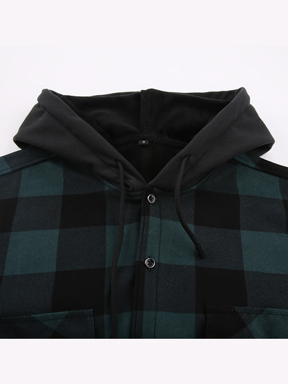 New Men'S Plaid Hooded Long-Sleeved Shirt Outdoor Casual Shirt Jacket | Flannel with Pocket Double Bag Double | Inner Lining Is Thickened | Thermal Shirt