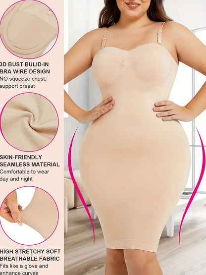 2pcs Women'S Shapewear Petticoat, Removable Shoulder StrapsSeamless Elastic Fabric With Non-slip Strips, Hip Lift, Tummy Tuck And Waist Shape, Women'S Petticoats, Women'S Shapewear Underwear