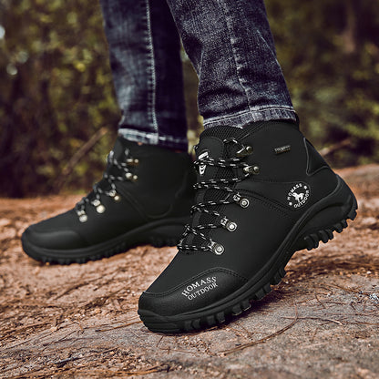 [Hiking Boots For Adventures] Men's High-Top High Quality Hiking Boots: Lightweight Outdoor, Retro-Style Mountaineering. Warm, Durable, Non-Slip, Elastic Ankle Support. PU Upper, Rubber Sole, Lace-Up. Fit For All-Season Adventures, Hiking, Outdoor Explora