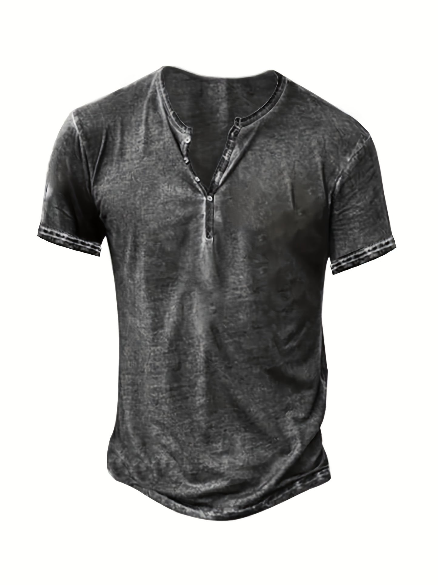 Mens Distressed Henley Shirts Short Sleeve Button T-Shirt Slim Fit Cotton Casual Shirt