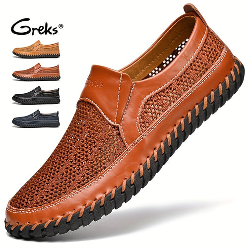 GREKS Men's Mesh Breathable Walking Loafers Outdoor Lightweight Slip-on Mesh Casual Shoes Stitching Honeycomb Hiking Shoes