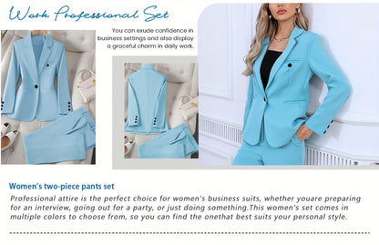 Women's Casual Two-Piece Set, Fashionable Business Style, Solid Color Long Sleeve Blazer And Pants, Polyester, Button-Up, Regular Fit, with Weekend Casual Wear