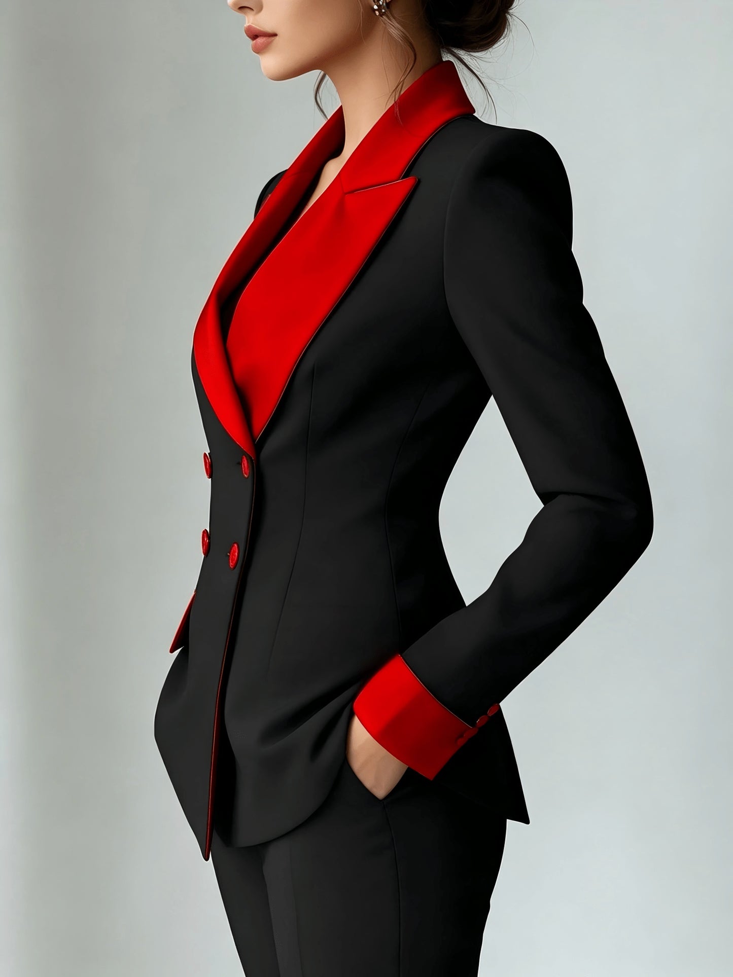 A Niche Formal Contrasting Color Double Breasted Lapel Suit Jacket