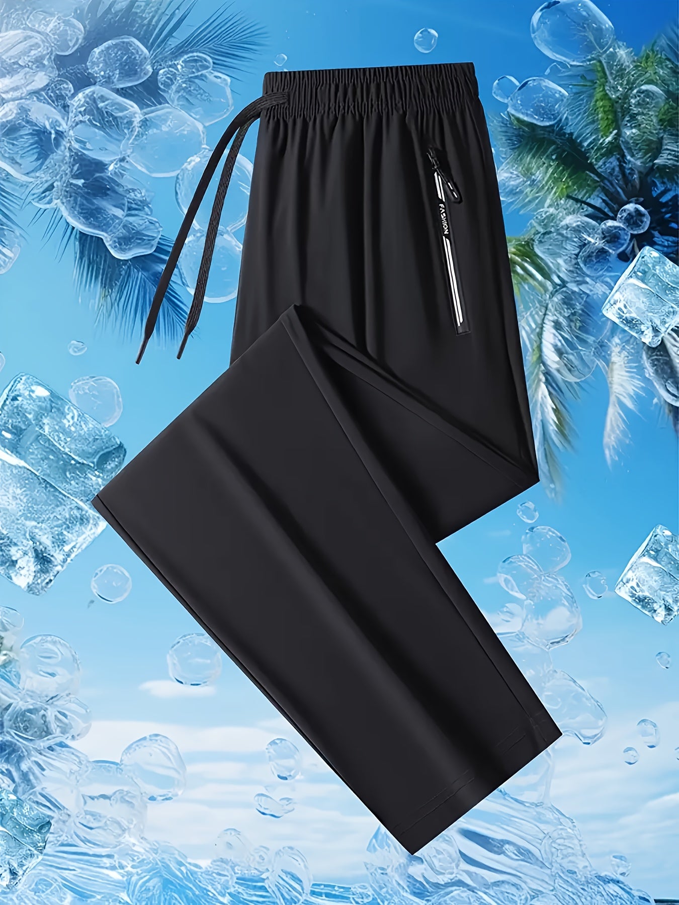 3pcs Men's Straight-Leg Pants, Quick Dry Cool Breathable Lightweight Summer Casual Sweatpants, Elastic Drawstring Waist with Zipper Pockets, Moisture Wicking Athletic Pants for Workout, Running, Hiking, Outdoor & Daily Wear, PLUS SIZE
