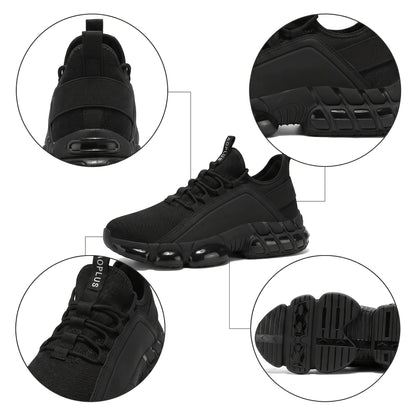 AOPLUS Men's Breathable Running Shoes - Lightweight Road Training Sneakers, Black with White Stripes, Low-Top Design, All-Season Comfort, Rubber Sole, Lace-Up Closure for Gym, Training & Casual Wear, Casual Sneakers | Stylish Running Shoes |