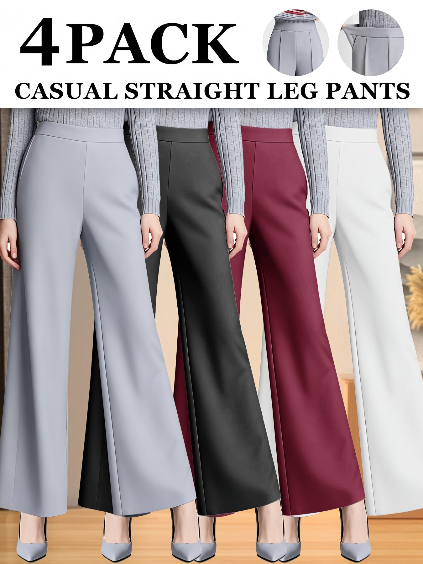 4pcs Spring And Summer Women'S New Slim Fit Narrow Version Casual Elegant Solid Color Women'S Trousers High Waist Slim Fit Comfortable Professional Formal Straight Tube Hanging Feeling High-end Design Suit Pants