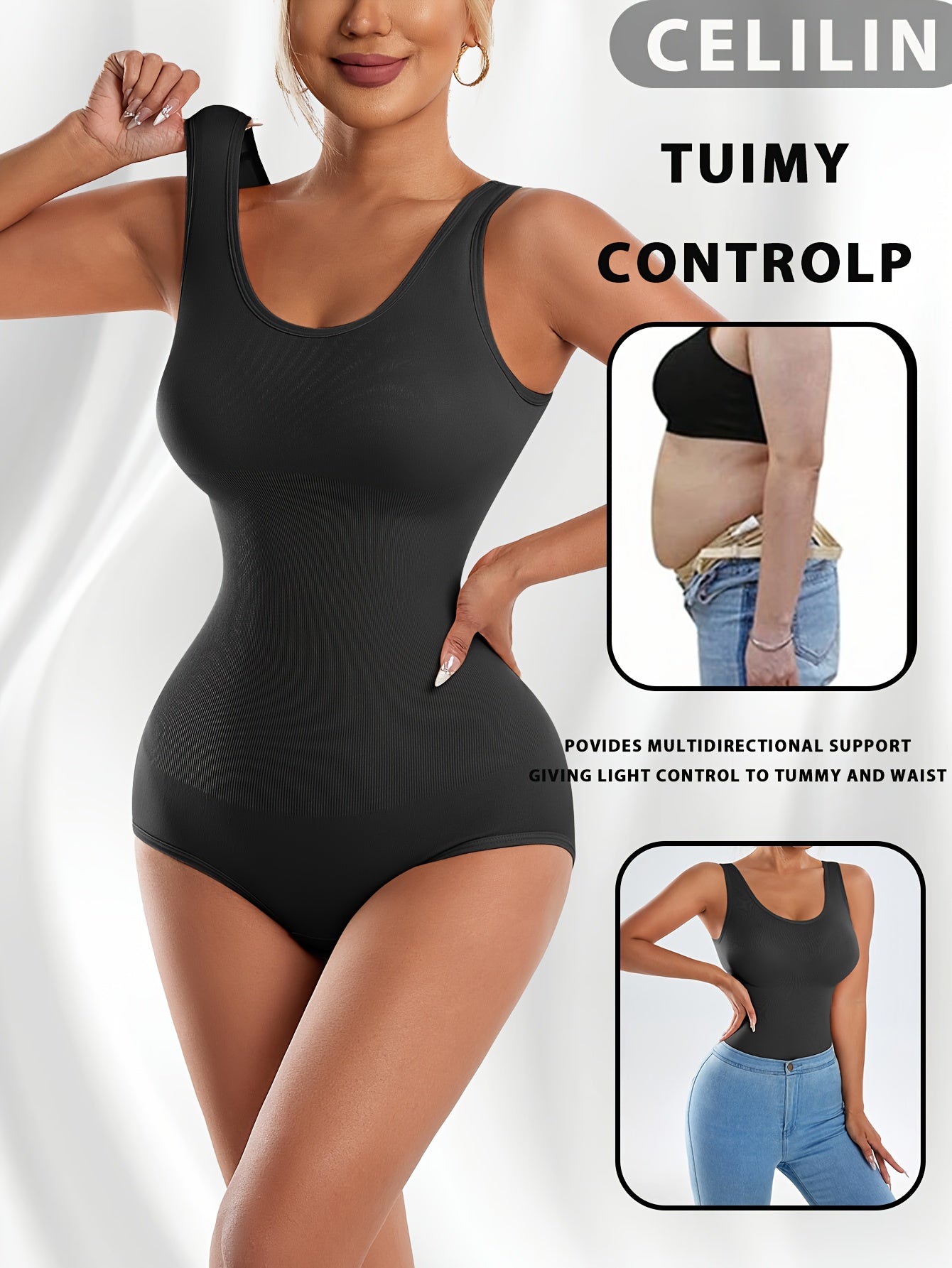 3pcs Women Sleeveless Tank Top Shapewear Bodysuit, U Neck Tummy Control Waist Cincher Shaping Body Shaper, High Stretch Breathable Sculpting Bodysuits Postpartum Body Shaping Underwear