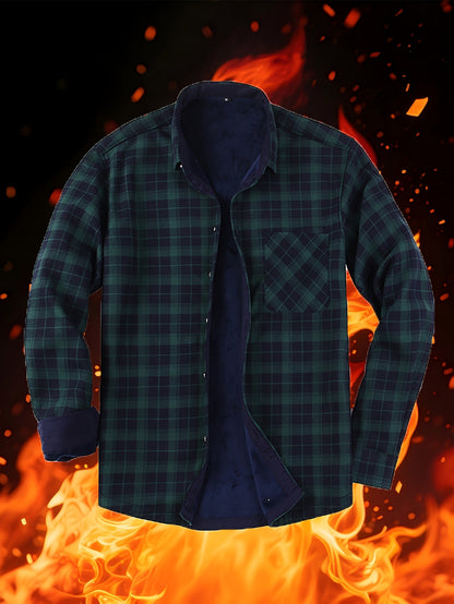 Men's & Women's Warm Lightweight Collar Plaid Shirt Jacket - Single-Breasted Button Front Flannel Coat with Pockets, Machine Washable Fall Winter Outerwear for Casual Streetwear & Layering (Regular Fit)