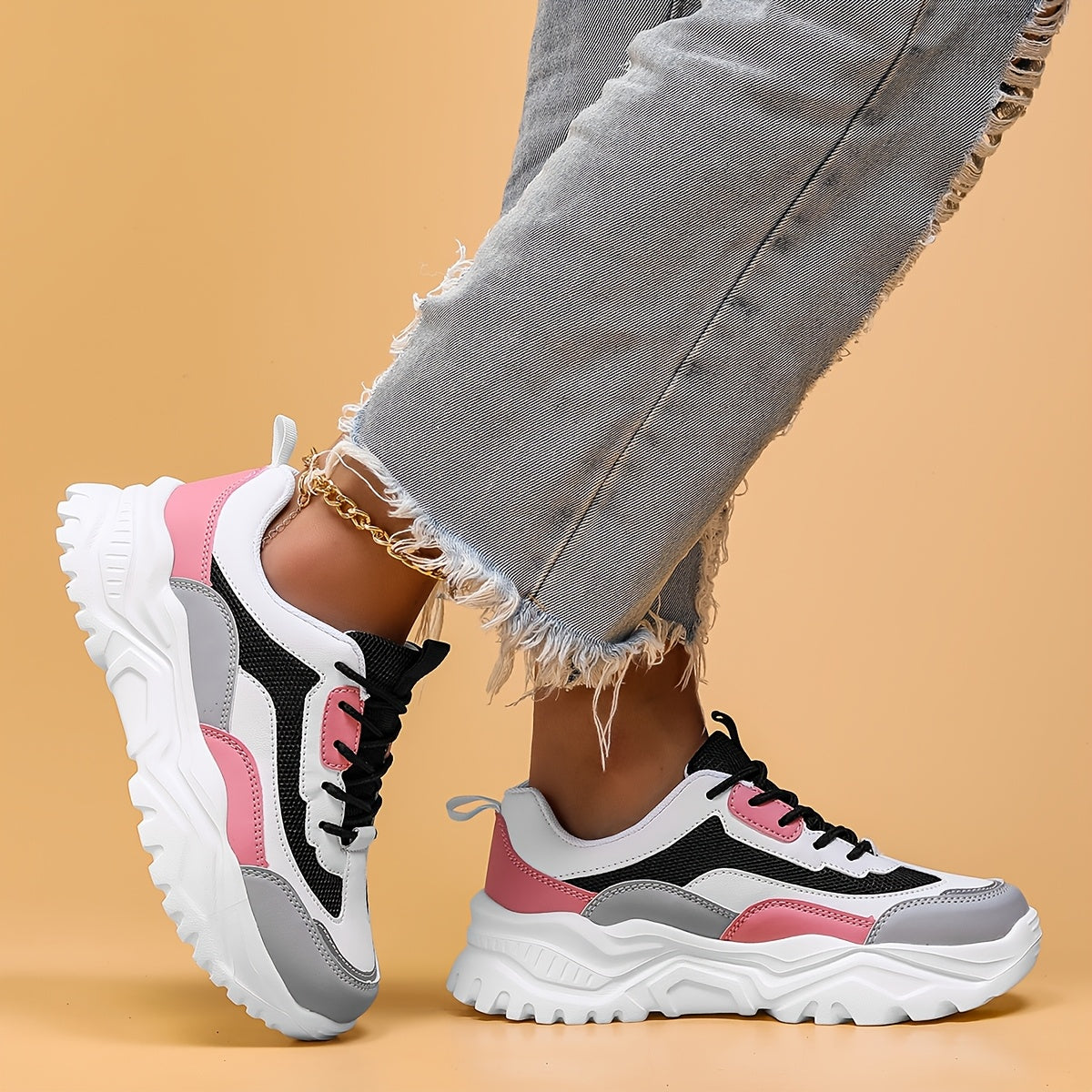 Women'S Thick-Sole Sports Shoes, Mesh Breathable Running Shoes, Fitness Travel, Lightweight And Convenient Hiking Shoes, Trendy Multi-Functional Casual Shoes, 025 Spring And Summer New Women'S Tennis Shoes, Women Shoes, Sneakers