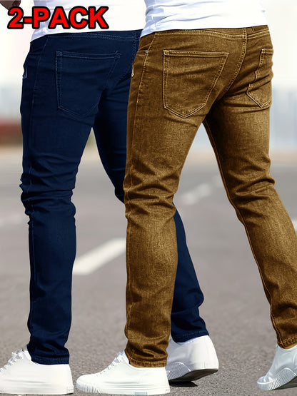 2 pcs - Trendy Ripped Jeans for Men - Fashionable Street Style Stretch Jeans for Men - Suitable for All Seasons
