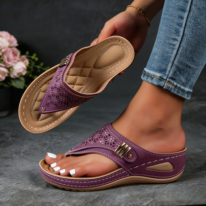 Women's Orthopedic Wedge Sandals, Casual Comfortable Flip-Flops, Non-Slip Thick-Soled Slippers, Breathable Hollow Summer Beach Shoes