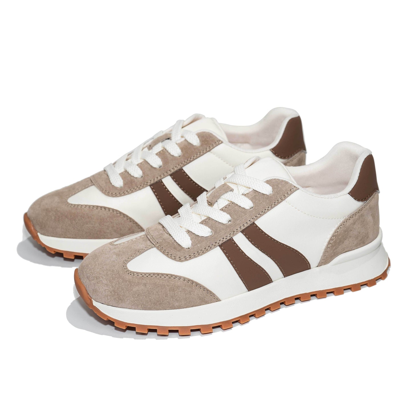 Women's Genuine Leather Chunky Lug Sole Lace Up Running Shoes Casual Designed Fashion Sporty Sneakers AA1127n