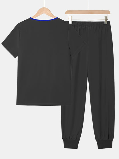2pcs Set Of Top And Pants, Women's V-neck Frosted Breathable Pocket S Uniform, Brushed Hand Clothes, Work Clothes, Hand Washing Clothes, Pocket Clothes, Leg Binding Pants Set