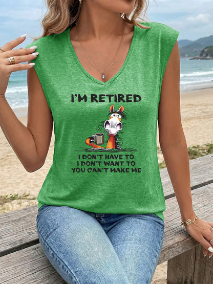 Women'S Casual Athletic V-Neck Tank Top | Trendy Sleeveless T-shirt for Comfortable and Breathable Summer & Beach Wear, Retired Design with a Touch of Humor, Cartoon Pattern