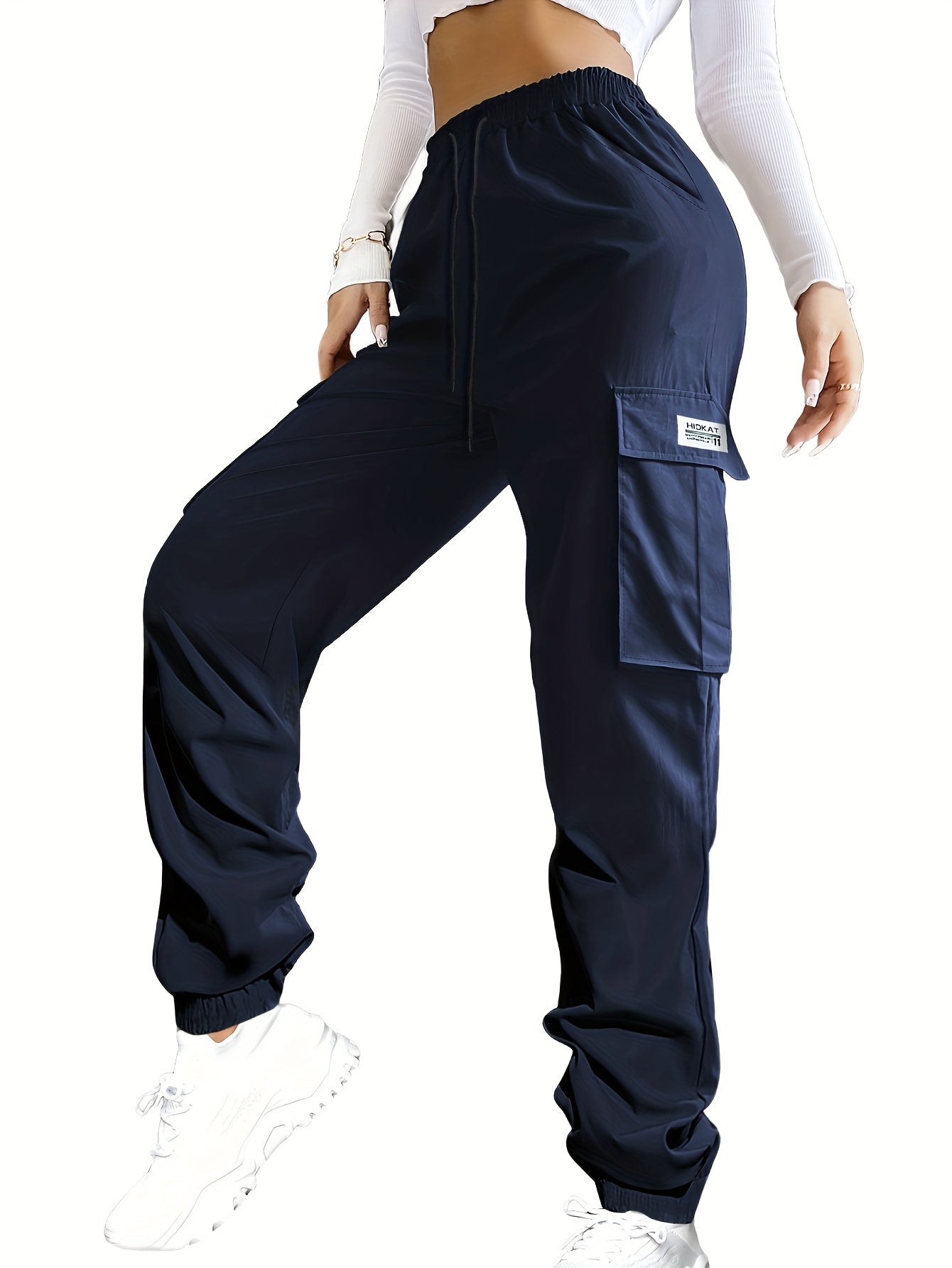 Women'S Zippered Pocket Cargo Pants, Stylish Large Pocket Design, Drawstring Elastic Waistband, Casual Outdoor/everyday Wear Trousers