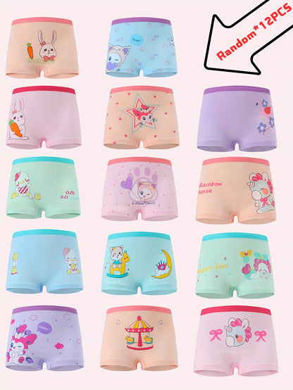 Random 12pcs/Pc Girls Boxers Underwear Cute Cartoon Pattern Elastic Comfortable Breathable Girls Panty