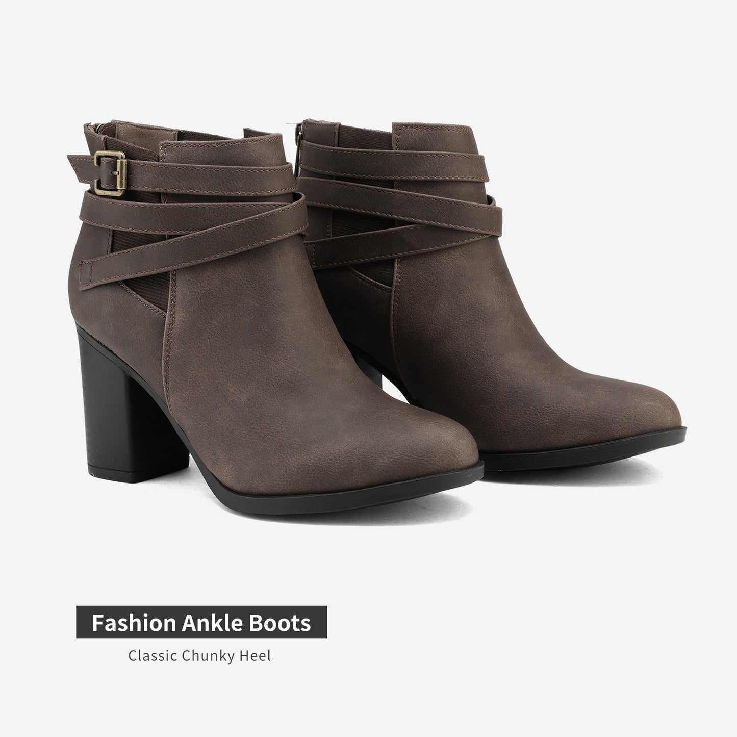 Women's Chunky High Heel Ankle Boots, Close Toe Fall Heeled Booties Shoes