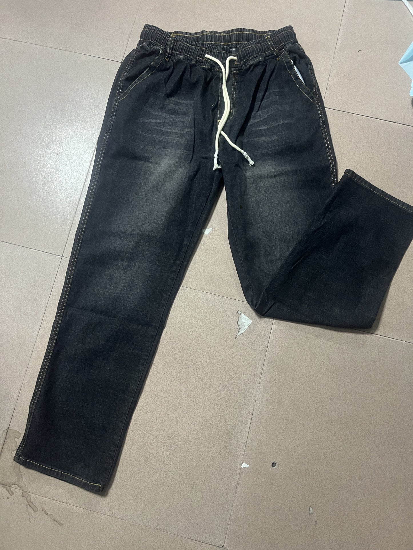 Large Size Jeans Men's Straight Leg Loose Fit Elastic Pants with Added And Extra Pants Elastic Waist Men's Simple And Versatile Denim Pants Men's Jeans Four Season Style, PLUS SIZE