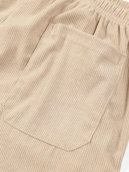 Men'S Solid Corduroy Straight Pants, Retro Pocket And Drawstring Waist, Breathable All-Season Trousers, Casual Daily And Workwear, Machine Washable, Comfortable Straight Fit Pants for Daily Activities