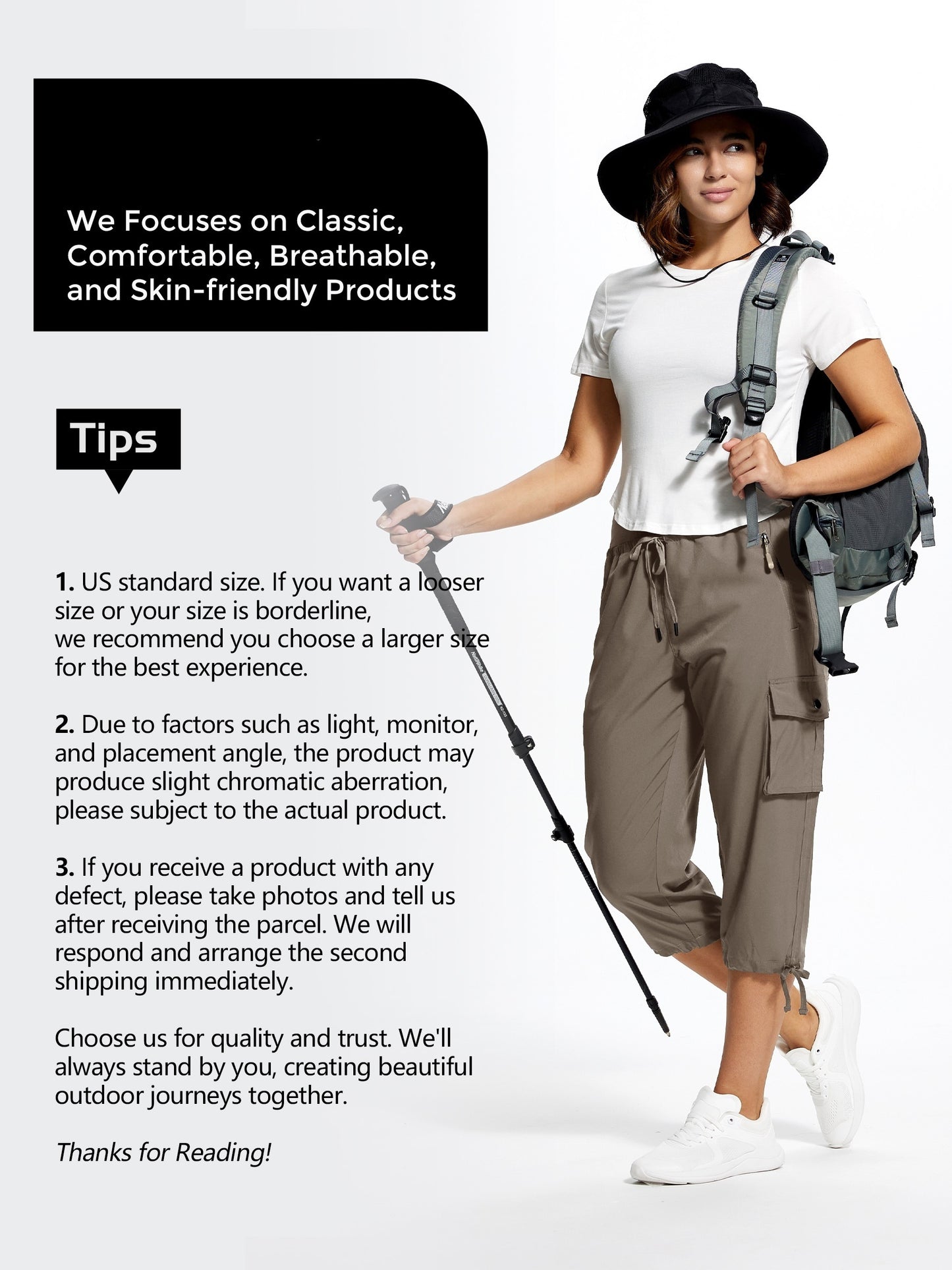 18" Women's Hiking Capris with Pockets Quick Dry Travel Lightweight Cargo Capri Pants Casual Capris for Women