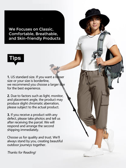 18" Women's Hiking Capris with Pockets Quick Dry Travel Lightweight Cargo Capri Pants Casual Capris for Women