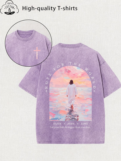 Women'S Trendy Printed Retro Washed T-Shirt - 230G Thick, Retro Street Style Crew Neck Short Sleeve, Machine Washable, Perfect for Spring/Summer Casual Wear, Unique Loose Fit Women'S T-Shirt