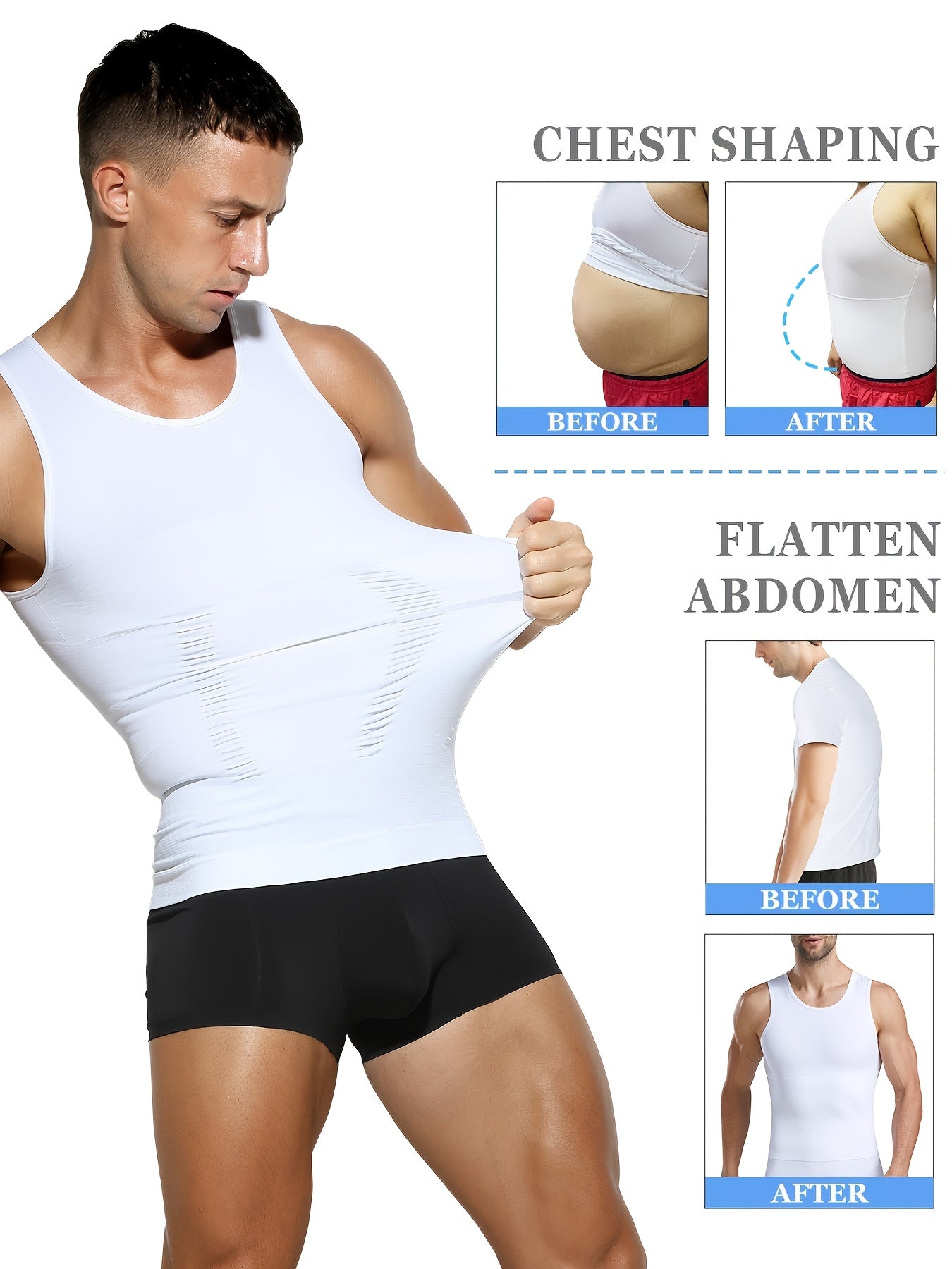5-Pack Men'S Compression Shirts - Tummy Control Waist Trainer Vest, Sleeveless Body Shaper with Neoprene Filler, Medium Stretch Athletic Base Layer for Workout & Casual Wear, Ruched Design for Enhanced Support, All-Season Slimming Shapewear, Waist Trainer