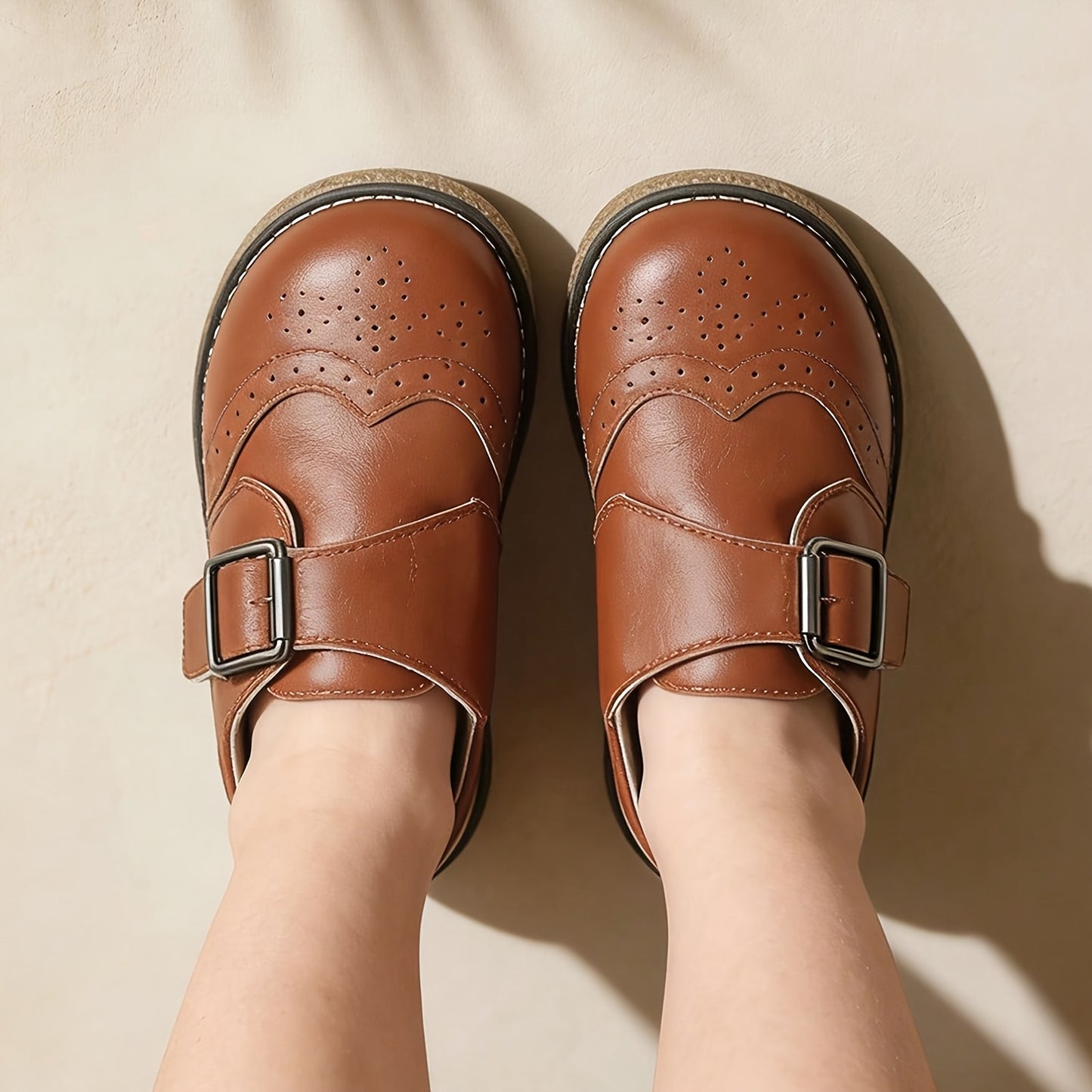 Toddler Little Big Boys Girls Oxford Dress Shoes, Brown Brogue Wingtip Adjustable Strap Shoes, Soft Non-Slip Wear-Resistant Sole, Breathable Lightweight Comfortable for School Wedding Party Daily Outdoor Wear