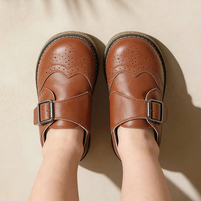 Toddler Little Big Boys Girls Oxford Dress Shoes, Brown Brogue Wingtip Adjustable Strap Shoes, Soft Non-Slip Wear-Resistant Sole, Breathable Lightweight Comfortable for School Wedding Party Daily Outdoor Wear