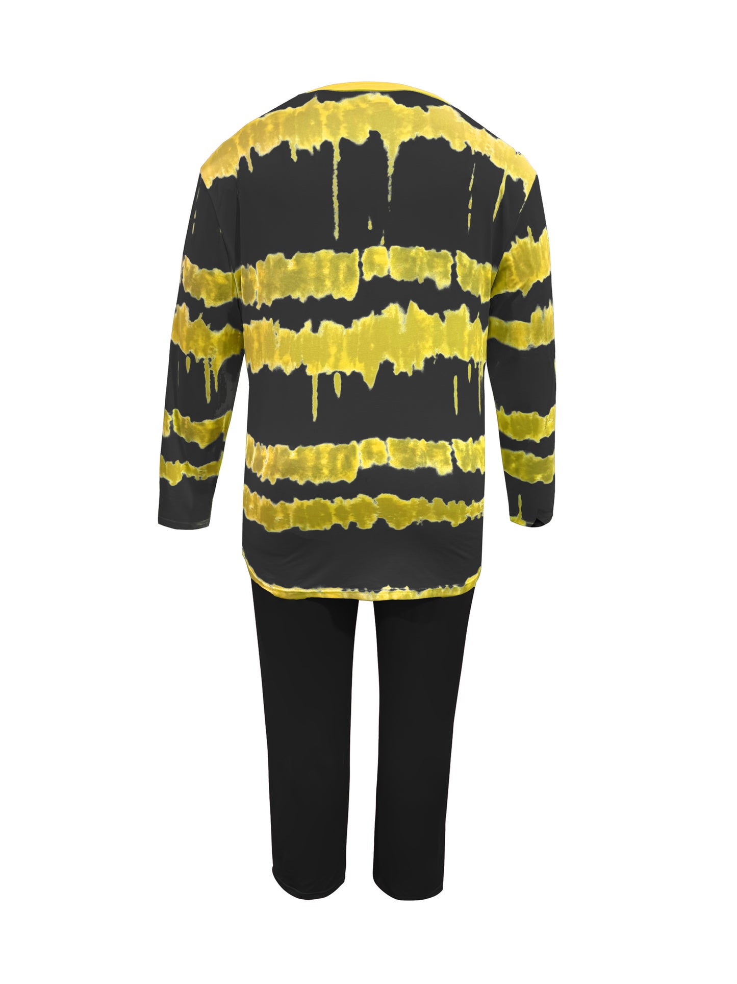Plus Size - Plus-size Fashion Tie-dye Striped Print Long-sleeved Trousers Suit, Suitable For Going Out
