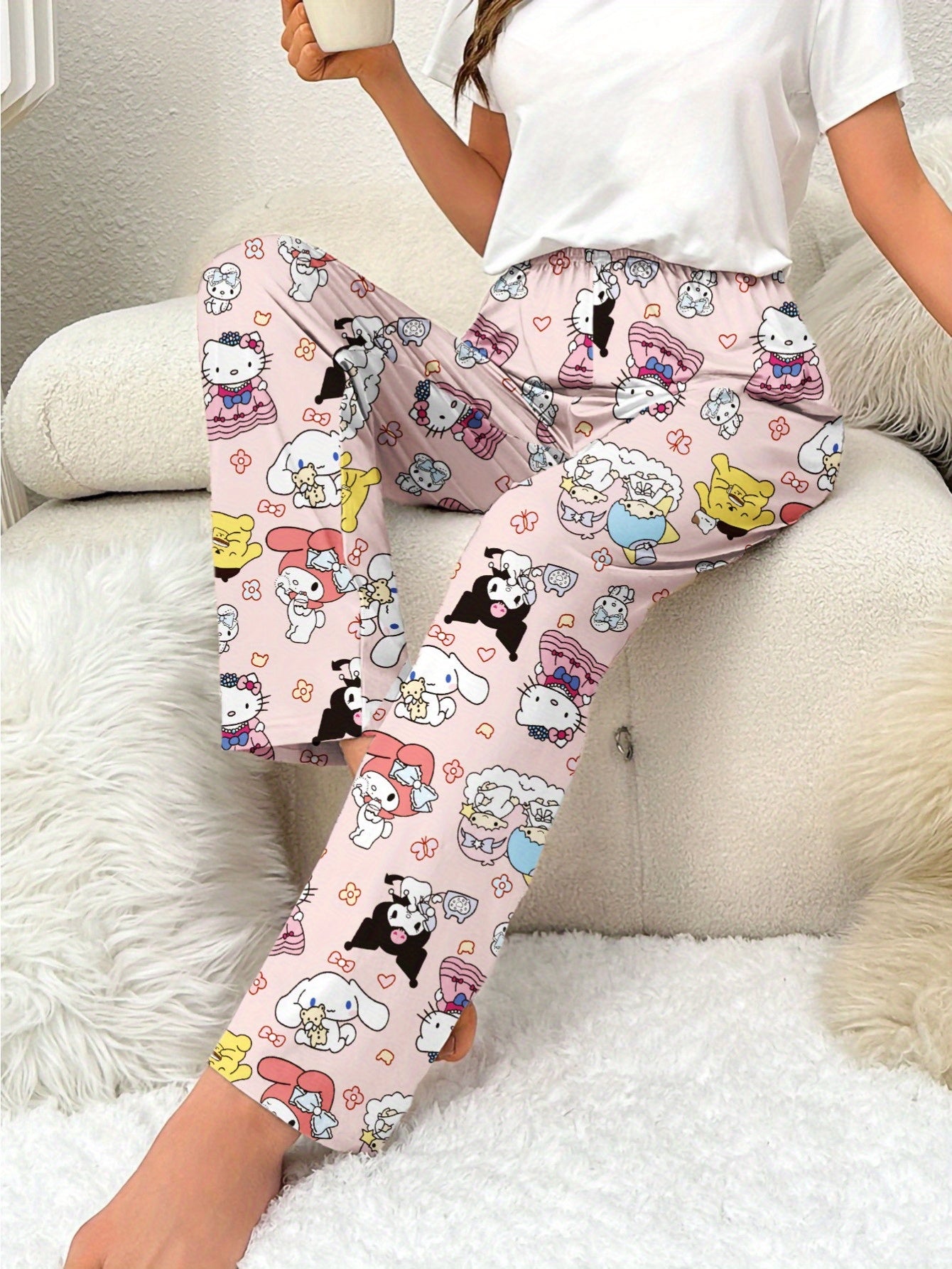 3pcs Hello Kitty Pajamas Pants Sanrio Anime Women's Pajama Pants Cartoon Couple Home Sleepwear Trousers Leisure Home Clothing