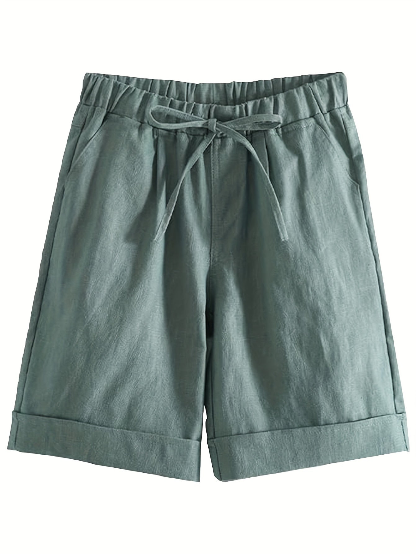 Solid Color Drawstring Comfy Shorts, Casual Rolled Hem Pocket Shorts for Spring & Summer, Women's Clothing