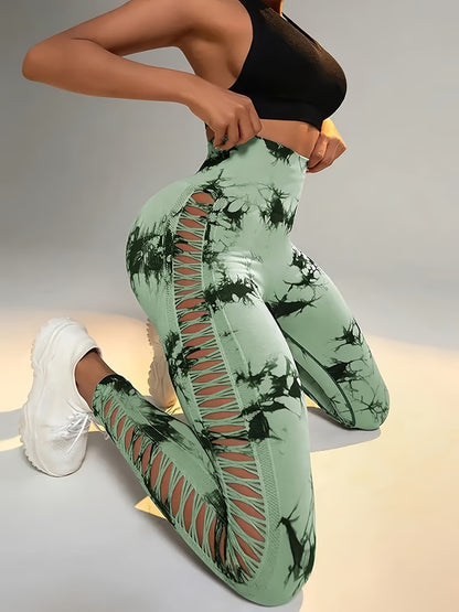 Women's High-Waisted Sculpting Yoga Pants - Butt-Lifting Seamless Design, Tie-Dye Print, Ultra-Comfort Stretch Fabric for Running, Sports & All-Season Activewear, Figureenhancing Fit | Highelastic Material