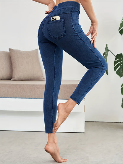 Women's High-Elastic Yoga Leggings with Front/Back Pockets - Solid Color Non- Workout Pants, 7/8 Length Fitness for Gym, Training, & Casual Wear - All-Season Comfortable Athletic Suit (Regular Cut)