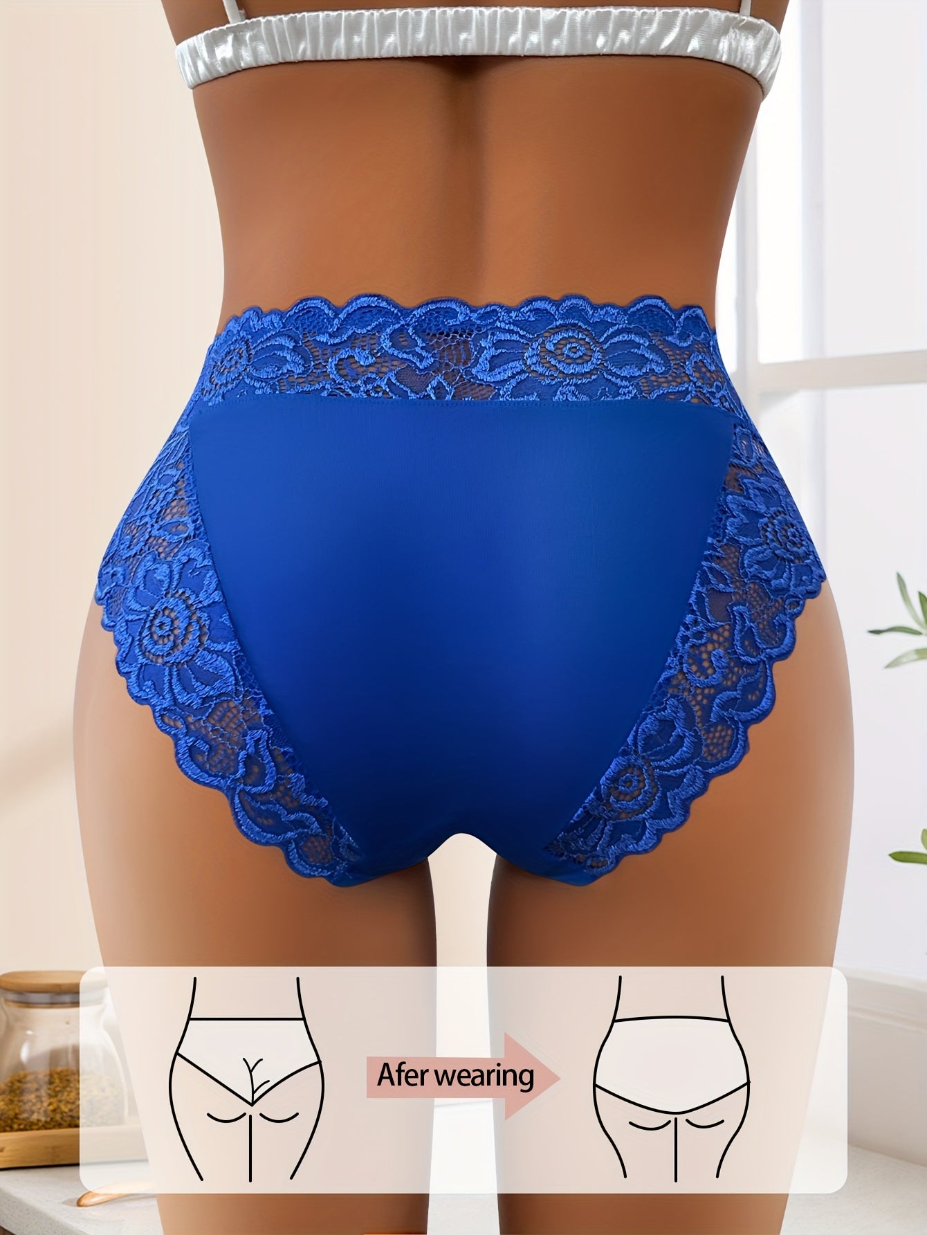 5 Women'S Elegant Lace Splicing Triangle Underwear - Breathable Mid Waist Bikini Underwear, Romantic Holiday Fashion, Solid Color, Comfortable Fashion, Daily Underwear | Elegant Lace Details | Smooth Fiber