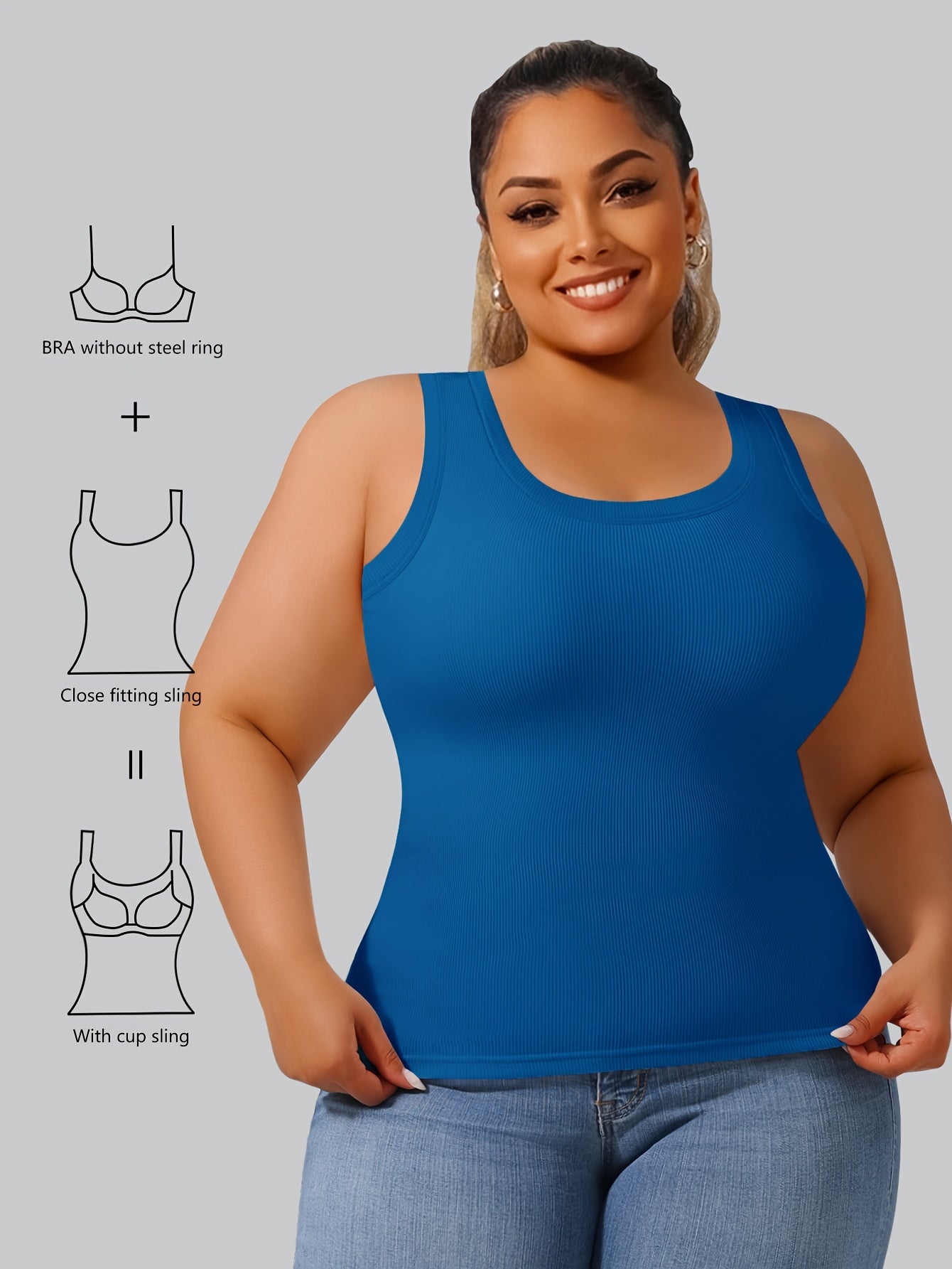 Plus Size - Directional Development Vest Big U Beauty Back 2-In-1 Comes with Coasters Pit Ribbed Base Vest to Wear Outside