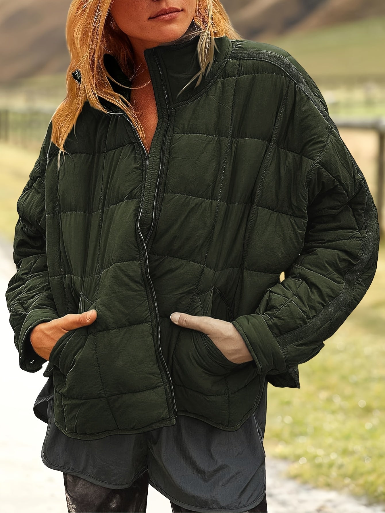 Buoniyk Women's Oversized Splice Quilted Lightweight Puffer Jacket Casual Padded Coat