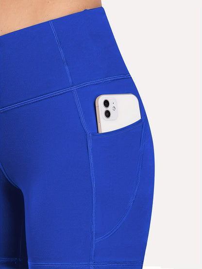 6-pack Plus Size Women'S Sports Shorts High Waist Hip Lifting Yoga Shorts With Pocket Three-quarter Pants Gym Running Exercise Fitness Shorts