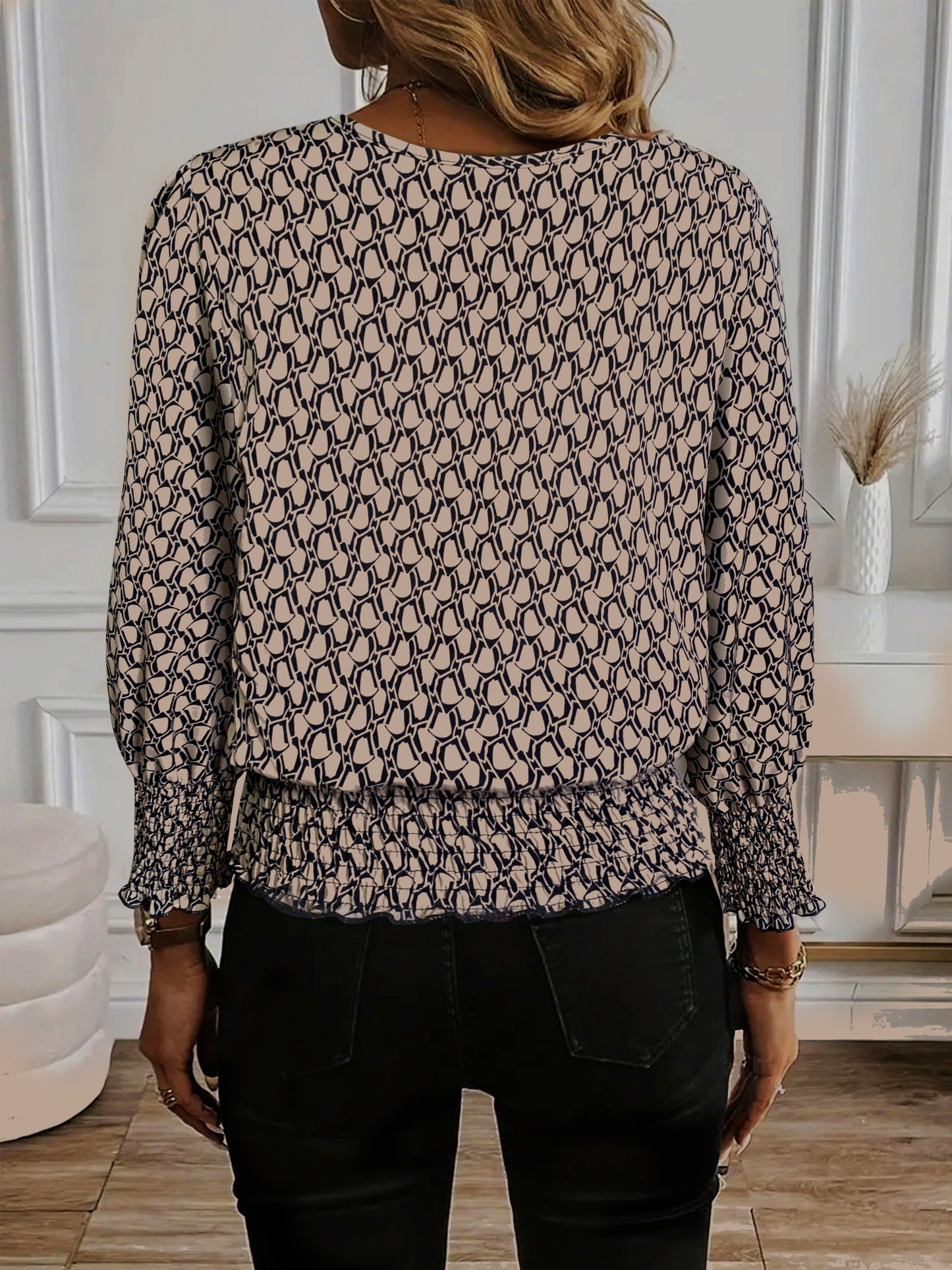 [Floral Blouse] Elegant Floral Print Crew Neck Blouse for Women - Versatile & Stylish, Machine Washable Polyester