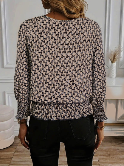 [Floral Blouse] Elegant Floral Print Crew Neck Blouse for Women - Versatile & Stylish, Machine Washable Polyester