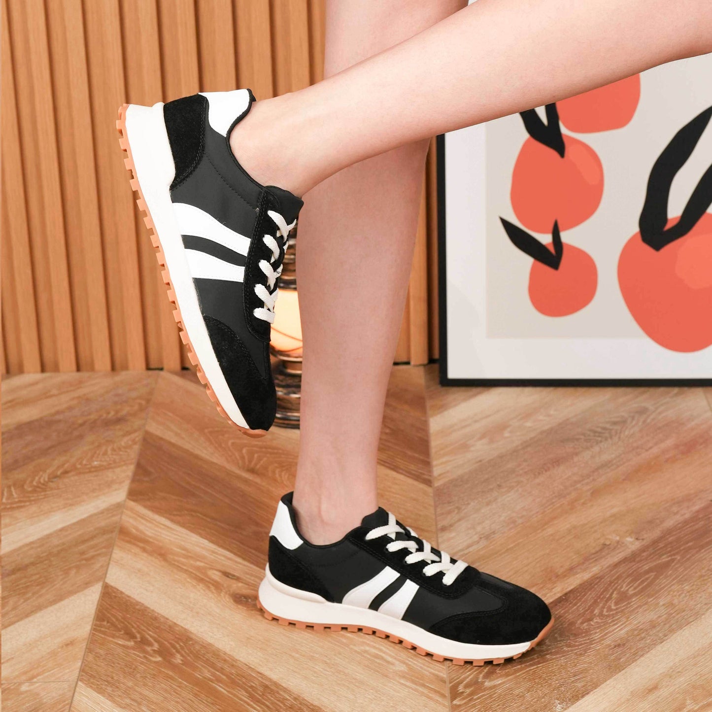 Women's Genuine Leather Chunky Lug Sole Lace Up Running Shoes Casual Designed Fashion Sporty Sneakers AA1127n