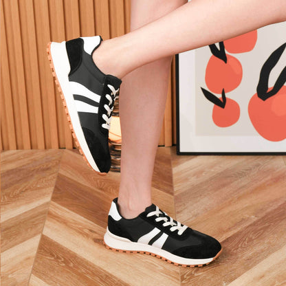 Women's Genuine Leather Chunky Lug Sole Lace Up Running Shoes Casual Designed Fashion Sporty Sneakers AA1127n