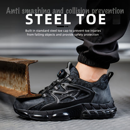 Button Elastic Lace-up Loafer Anti-smash And Anti-stabbing Work Shoes