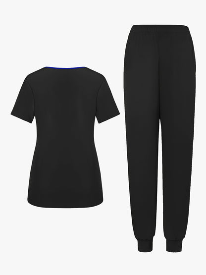 2pcs Set Of Top And Pants, Women's V-neck Frosted Breathable Pocket S Uniform, Brushed Hand Clothes, Work Clothes, Hand Washing Clothes, Pocket Clothes, Leg Binding Pants Set