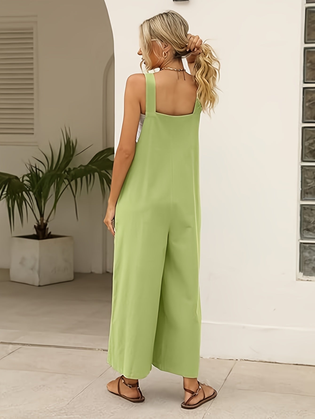 Women's Loose Fit Cotton-Linen Overalls Jumpsuit - Adjustable Strap Wide Leg Romper Pants with Zipper Closure, Non-See-Through Lightweight One-Piece Outfit for Women, Casual to Formal Events (Spring/Fall/Summer) - Everyday & Formal Wear, Ladies Rompers An