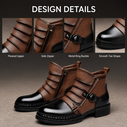 Men'S Faux Two-Tone High-Top Ankle Boots - Ruched Detail, Side Zip & Buckle Strap, Casual Streetwear Boots