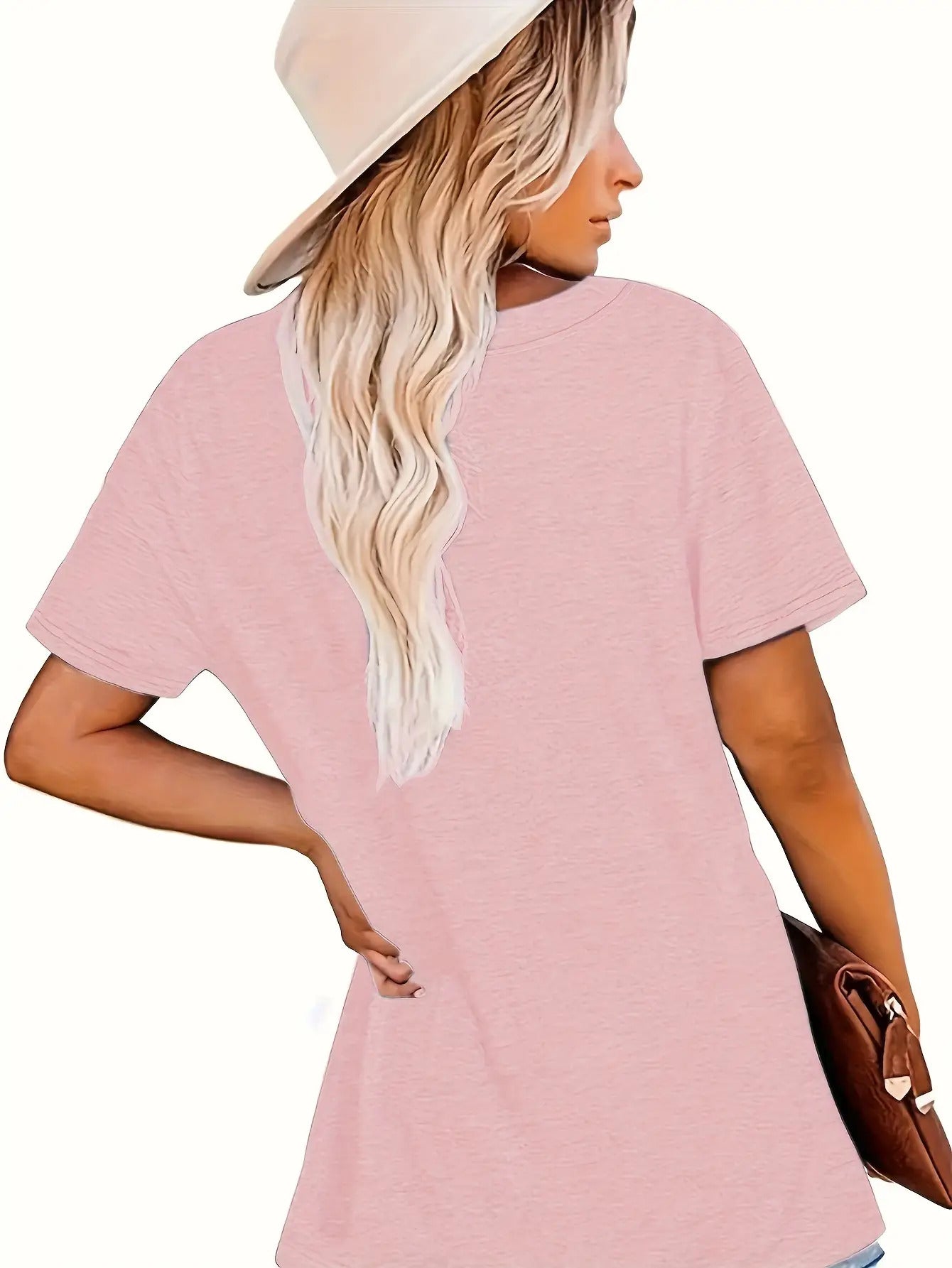 Women'S Casual Short Sleeve T-Shirt- Pastel Letter Print Round Neck Top, All-Season Comfortable Machine Washable Style
