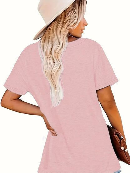 Women'S Casual Short Sleeve T-Shirt- Pastel Letter Print Round Neck Top, All-Season Comfortable Machine Washable Style